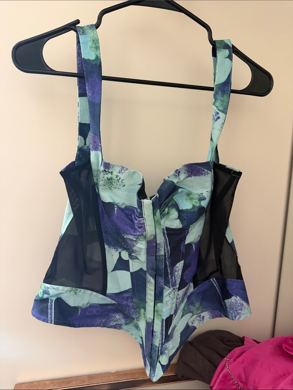 Miaou Floral Bustier Corset Top in Teal and Purple